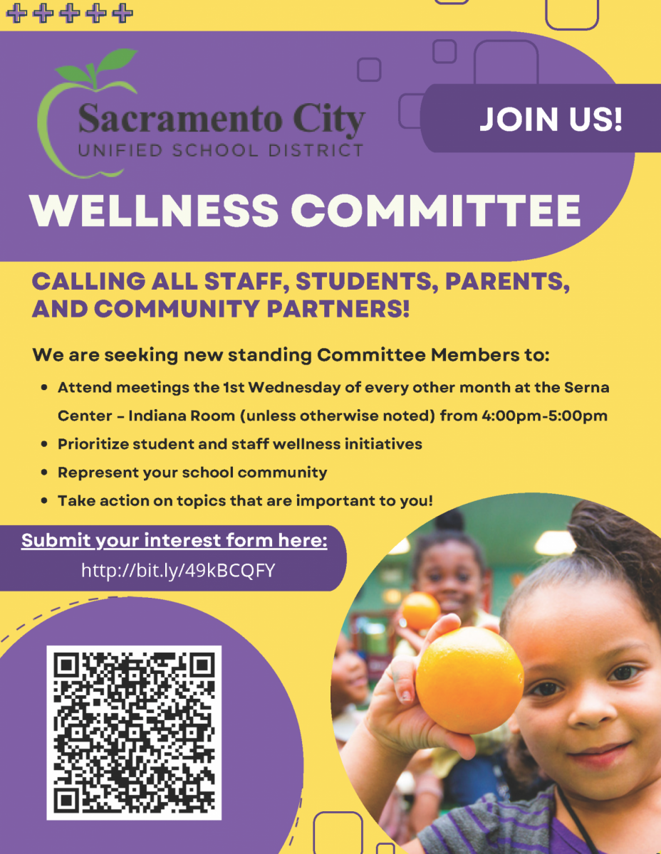 CALLING ALL STAFF, STUDENTS, PARENTS, AND COMMUNITY PARTNERS!  We are seeking new standing Committee Members to: Attend meetings the 1st Wednesday of every other month at the Serna Center – Indiana Room (unless otherwise noted) from 4:00pm-5:00pm  Prioritize student and staff wellness initiatives Represent your school community Take action on topics that are important to you! Submit your interest form by clicking